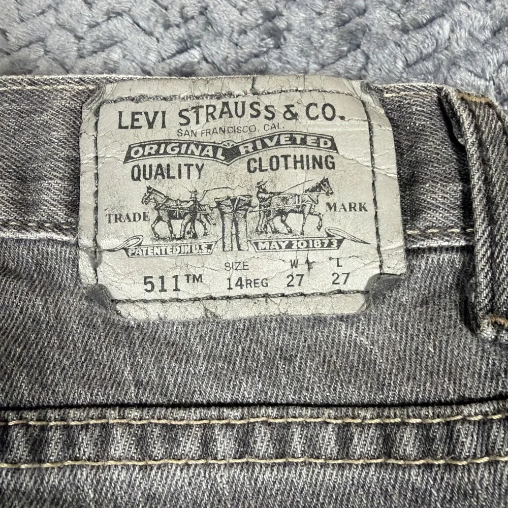 Levis 511‎ Jeans Mens 27x27 Grey Slim Fit Stretch Denim Mid Rise Distressed